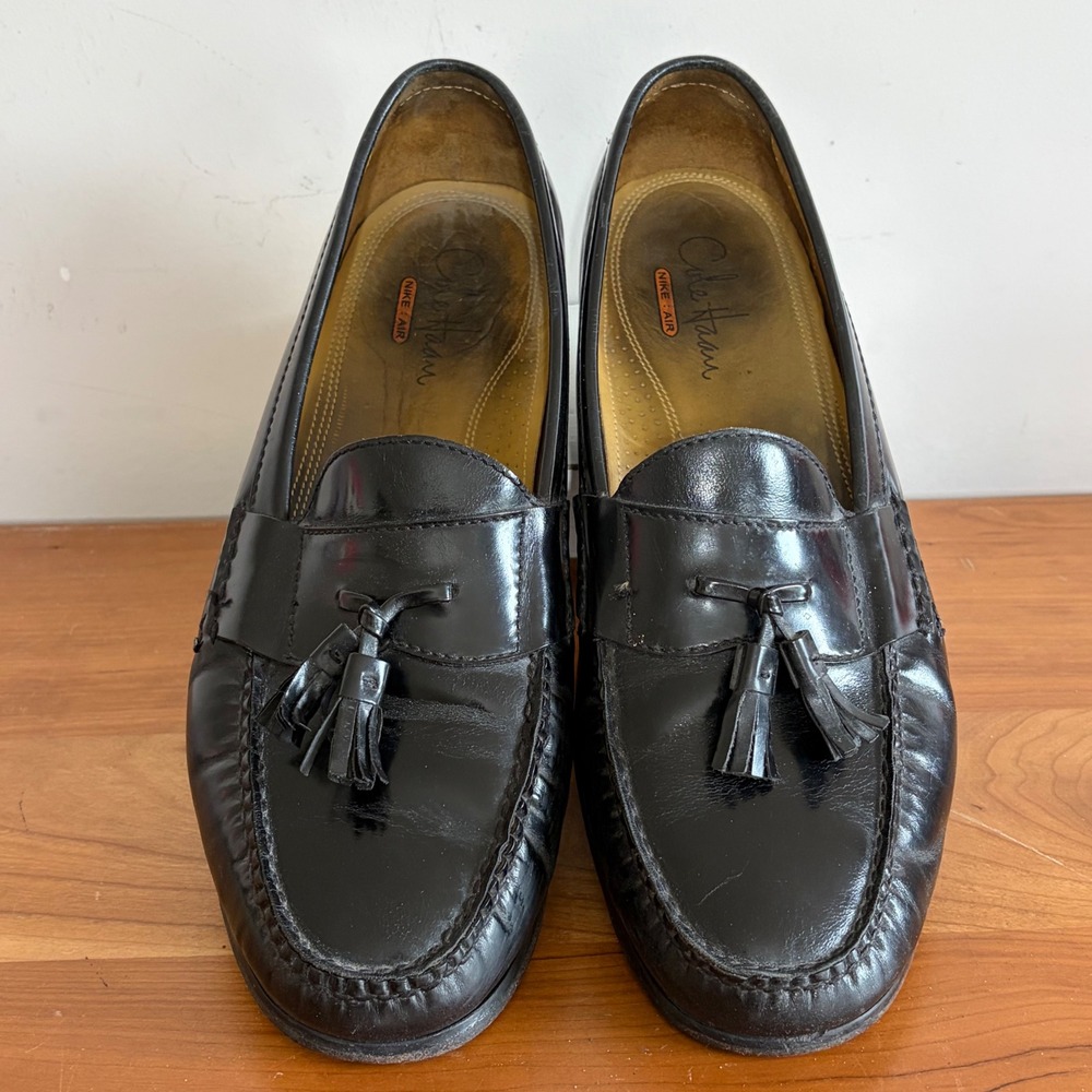 Cole Haan Nike Air Mens Black Leather Tassel Loafers C06587 Size 11.5 W
